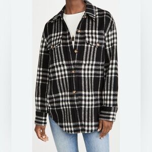 Reformation Giles Wool Blend Plaid Black White Jacket Medium
